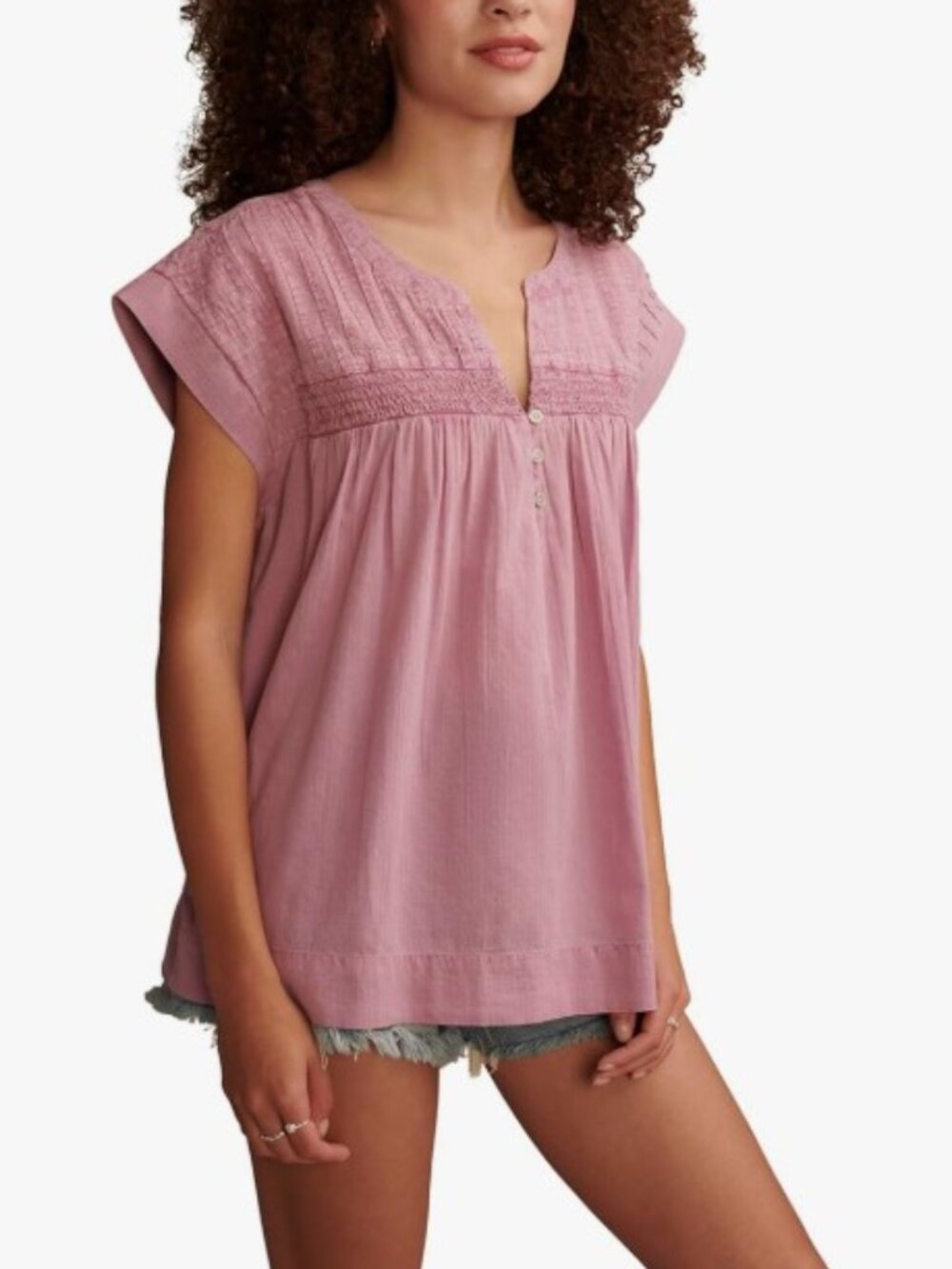 NEW Lucky Brand Women's Modern Popover Peasant Blouse in Smoked Grape Lilac